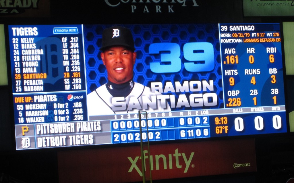 The scoreboard, middle of the eighth